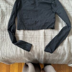 Black Long Sleeve Ribbed Top